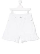 Douuod Kids Teen Ruffle Hem Denim Shorts - White