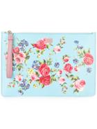 Dolce & Gabbana Rose Print Clutch, Women's, Blue, Calf Leather