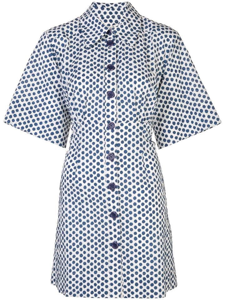 Sea Polka Dot Shirt Dress - Blue