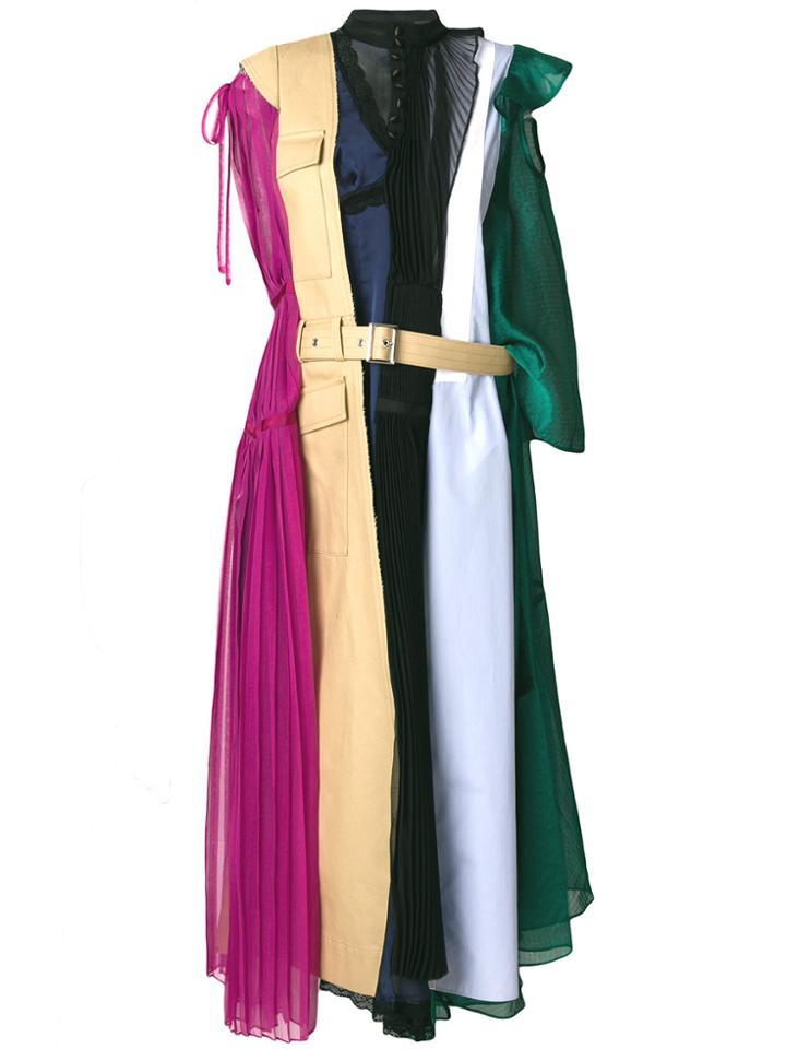 Sacai Patchwork Asymmetric Midi Dress - Multicolour