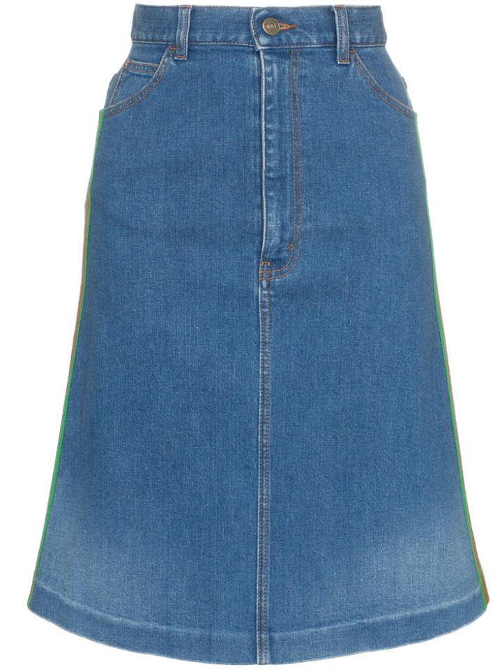 Gucci Contrast Side Stripe A-line Denim Skirt - Blue