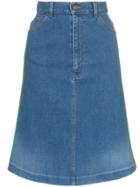 Gucci Contrast Side Stripe A-line Denim Skirt - Blue