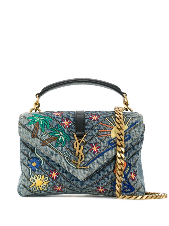 Saint Laurent Denim College Medium Shoulder Bag - Blue