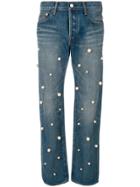 Tu Es Mon Trésor Pearl Embellished Jeans - Blue