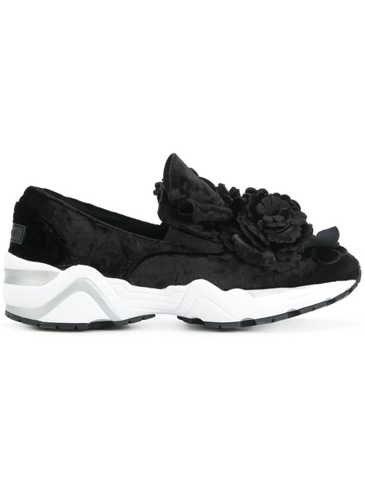 Suecomma Bonnie Velvet Appliqué Sneakers - Black