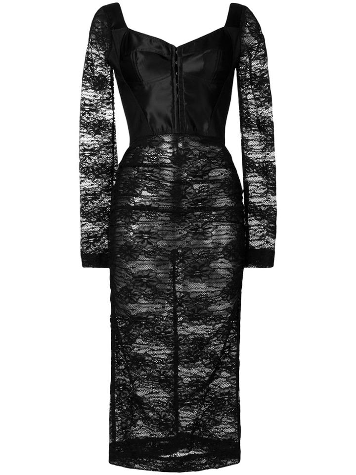 Dolce & Gabbana Lace Fitted Midi Dress - Black