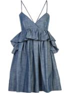 Piamita - 'alessandra' Ruffled Babydoll Dress - Women - Cotton - L, Blue, Cotton