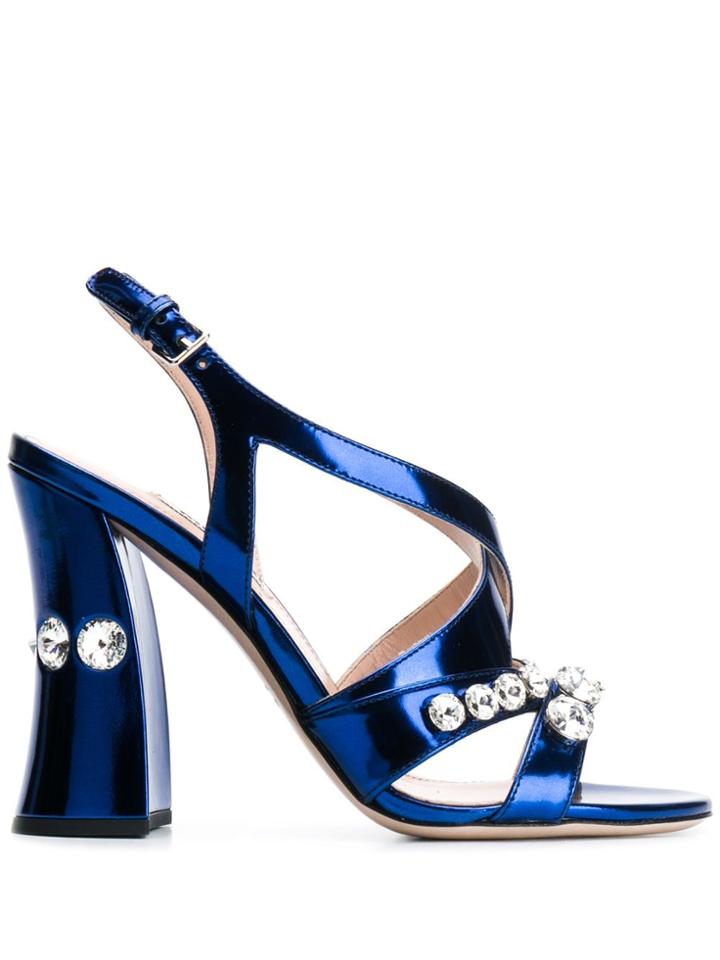 Miu Miu Embellished Block Heel Sandals - Blue