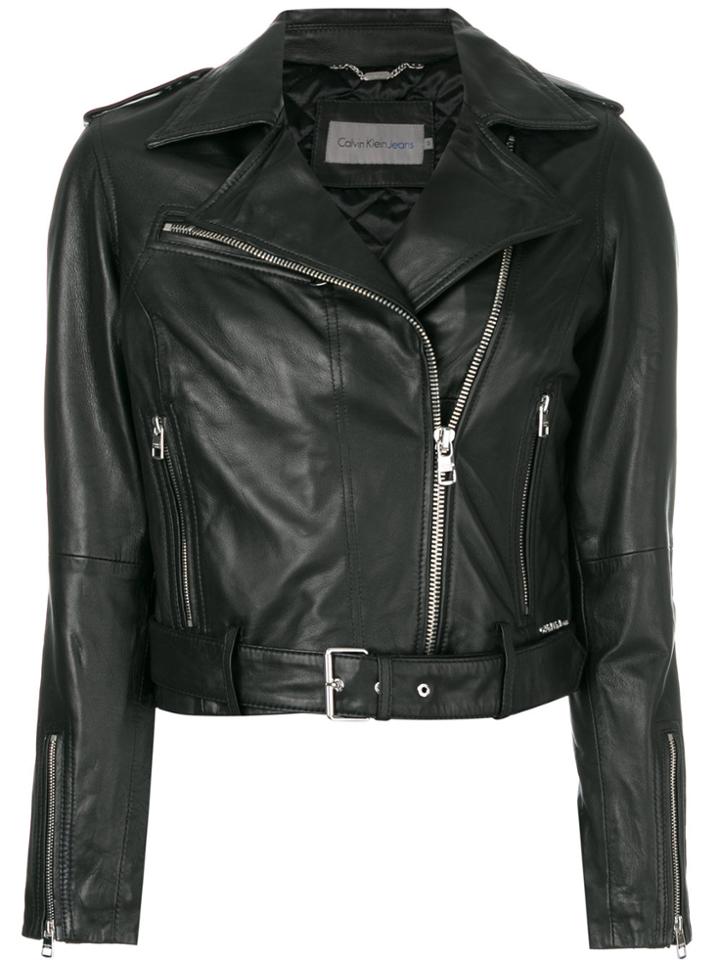 Ck Jeans Leather Biker Jacket - Black