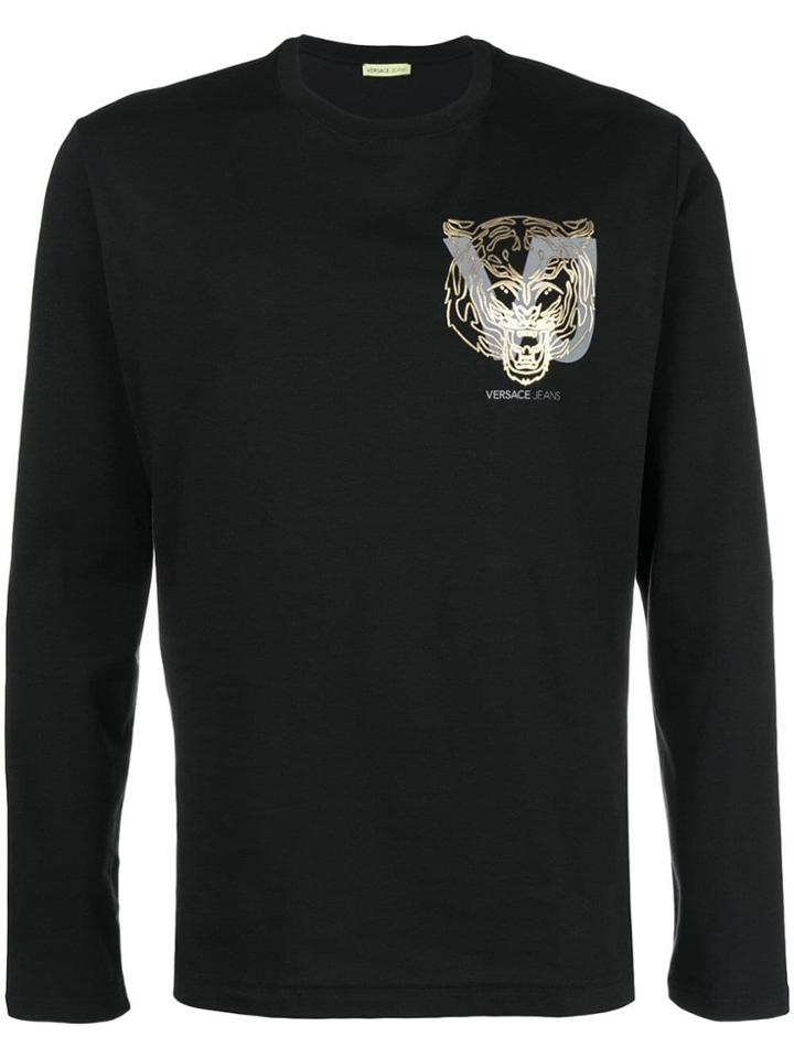 Versace Jeans Metallic Printed Logo Long Sleeve T-shirt - Black