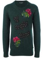 Dolce & Gabbana Embellished Jumper, Men's, Size: 50, Green, Virgin Wool