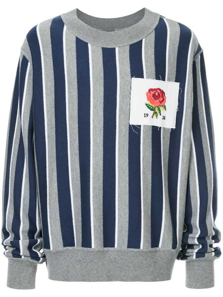 Kent & Curwen Striped Rose Patch Jumper - Blue