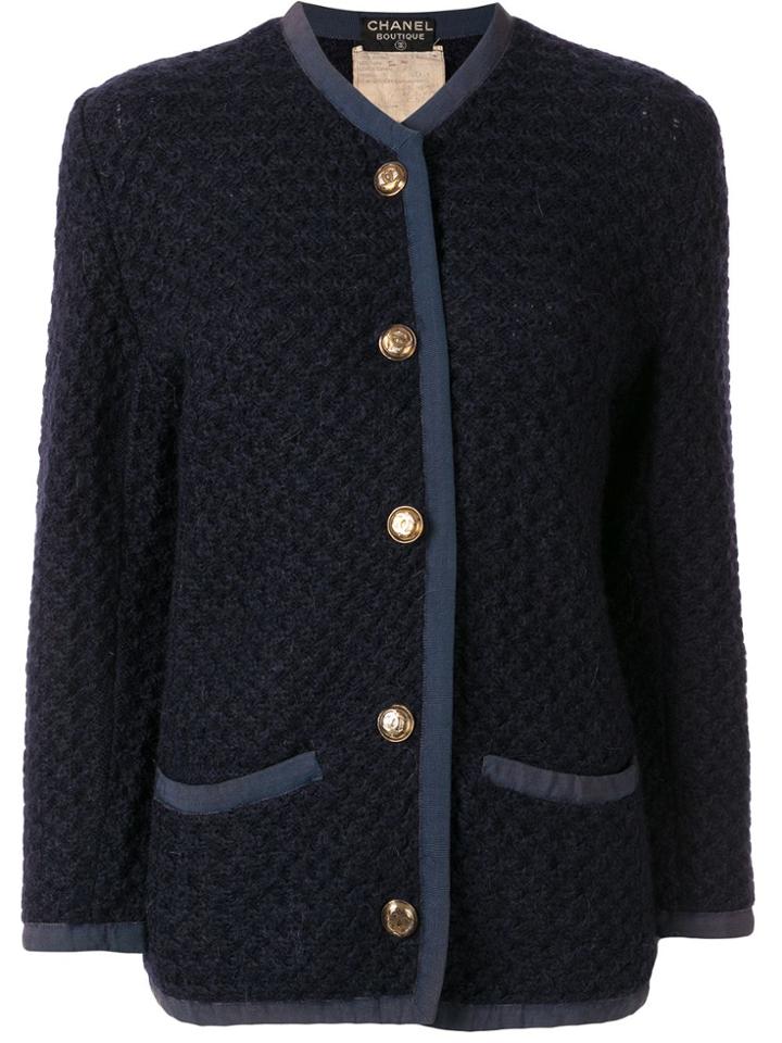 Chanel Pre-owned Waffle Knit Cardigan - Blue