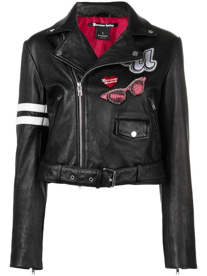 Pinko Patch Detail Biker Jacket - Black