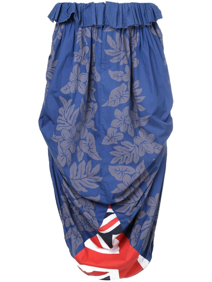 Comme Des Garçons Vintage Floral Print Draped Skirt - Blue