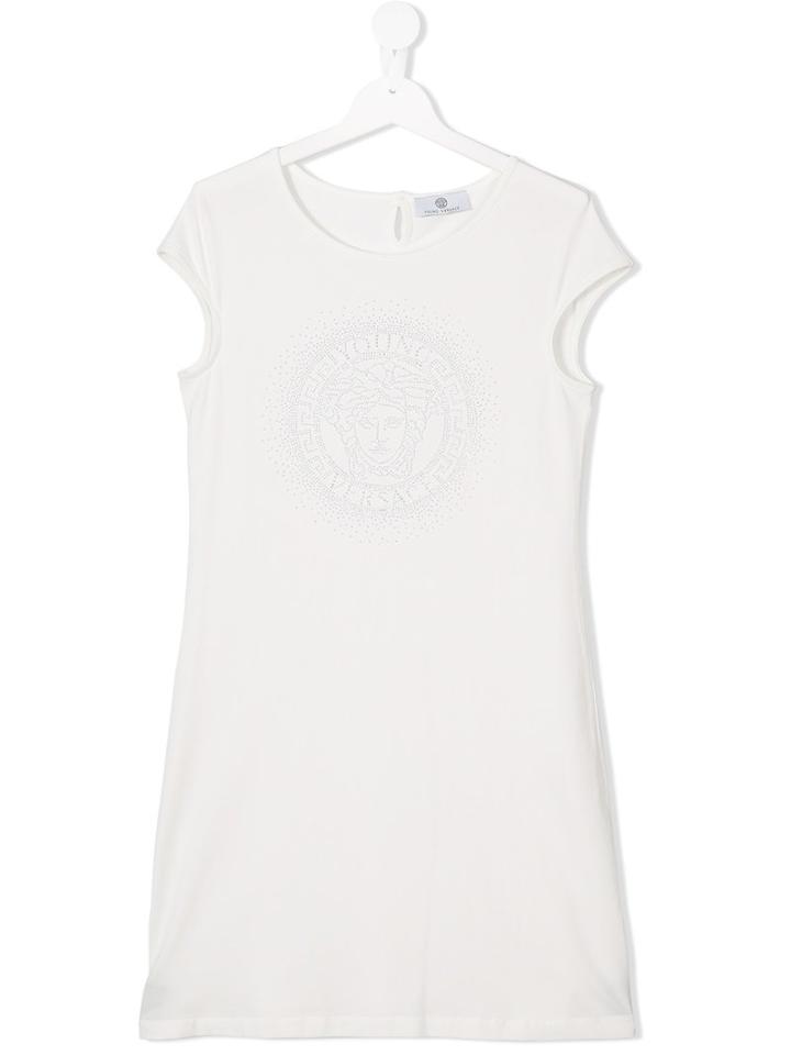 Young Versace Rhinestone Medusa Dress, Girl's, Size: 14 Yrs, White