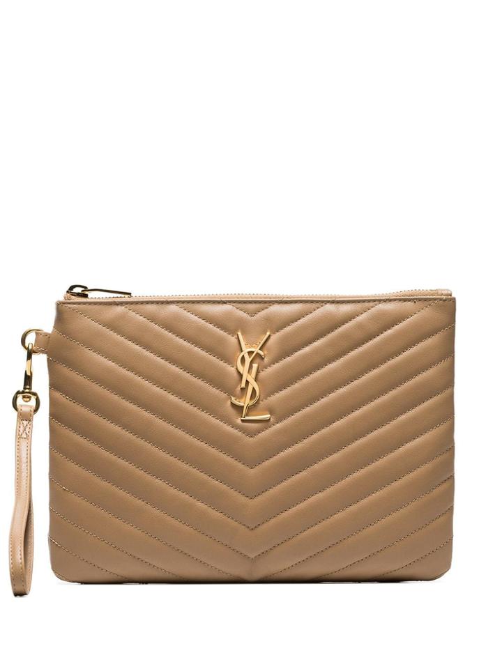 Saint Laurent Nude Monogram Quilted-leather Pouch - Neutrals