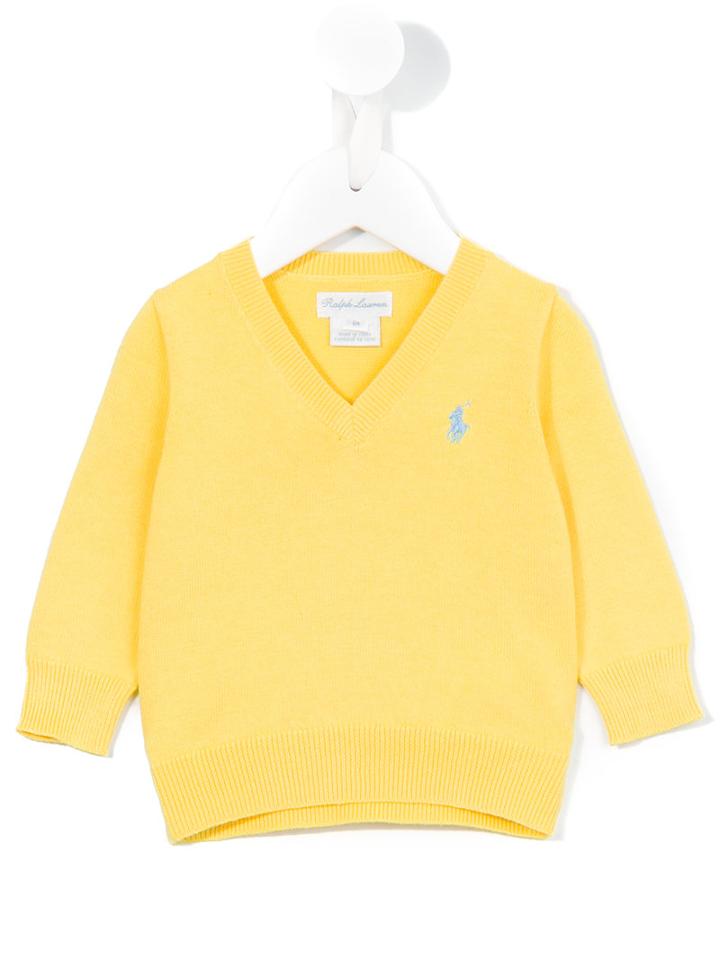 Ralph Lauren Kids - Logo Embroidered V-neck Sweater - Kids - Cotton - 24 Mth, Yellow/orange