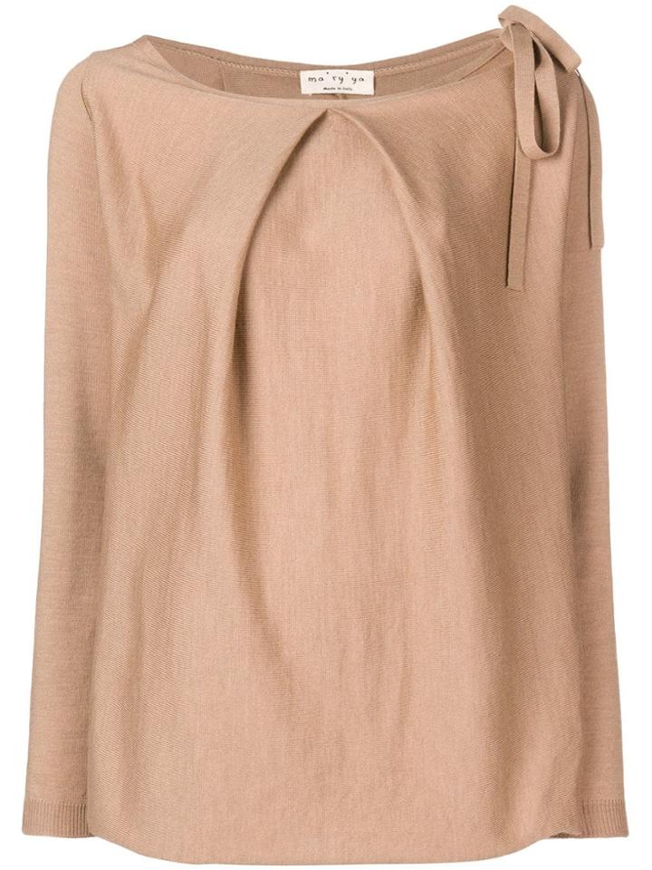 Ma'ry'ya Shoulder Bow Fine Knit Sweater - Brown