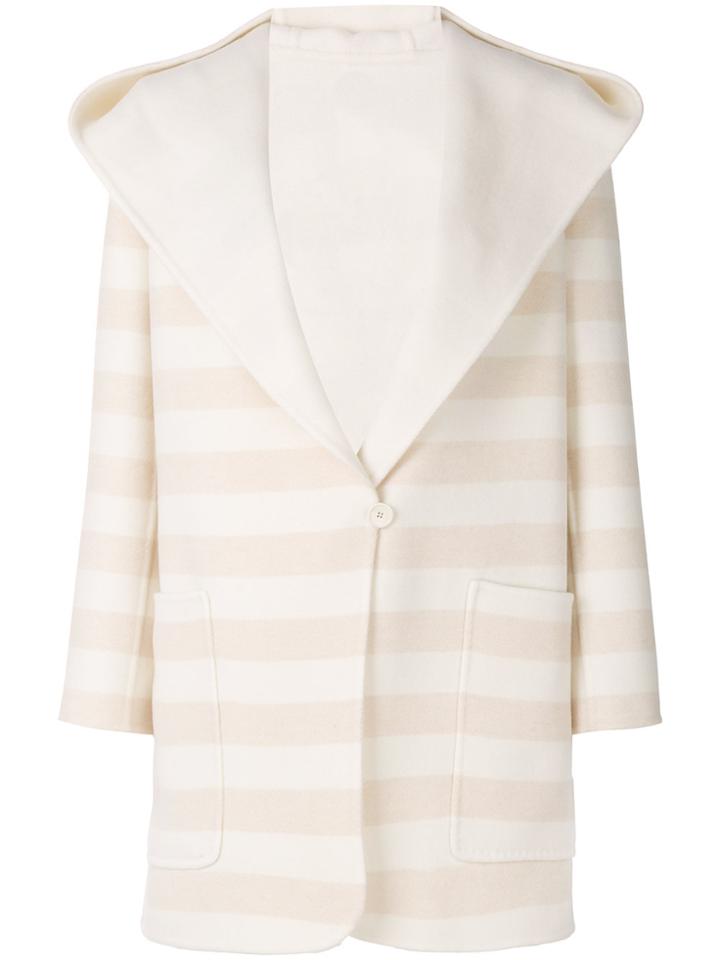 Max Mara Striped Hooded Cardi-coat - White