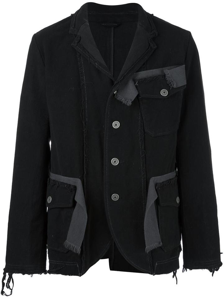 Miharayasuhiro Frayed Denim Jacket, Men's, Size: 46, Black, Cotton/polyester
