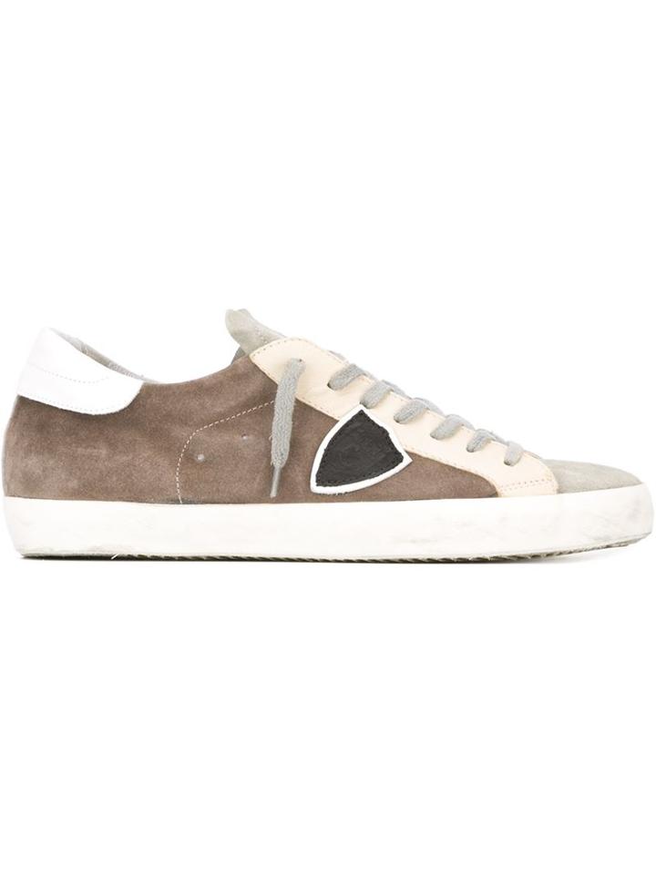 Philippe Model Panelled Low-top Sneakers, Men's, Size: 44, Grey, Leather/suede/rubber