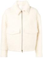 Ami Paris Zipped Jacket With Shearling Collar - White
