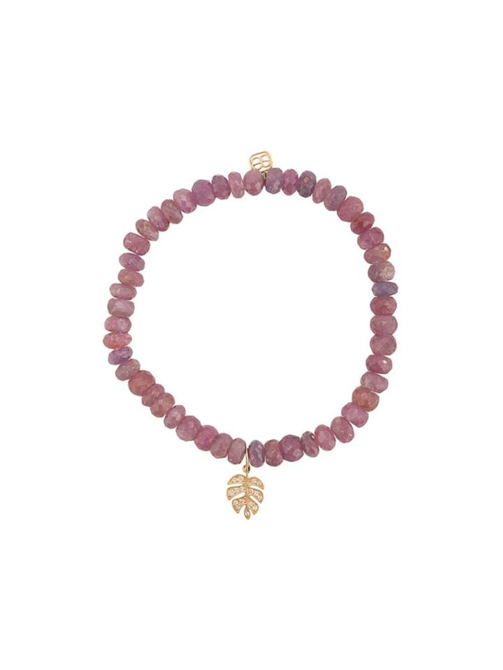 Sydney Evan 14kt Gold Diamond Monstera Leaf Charm Beaded Bracelet -