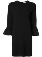 Ganni Ruffled Sleeves Shift Dress, Women's, Size: 38, Black, Polyester/spandex/elastane