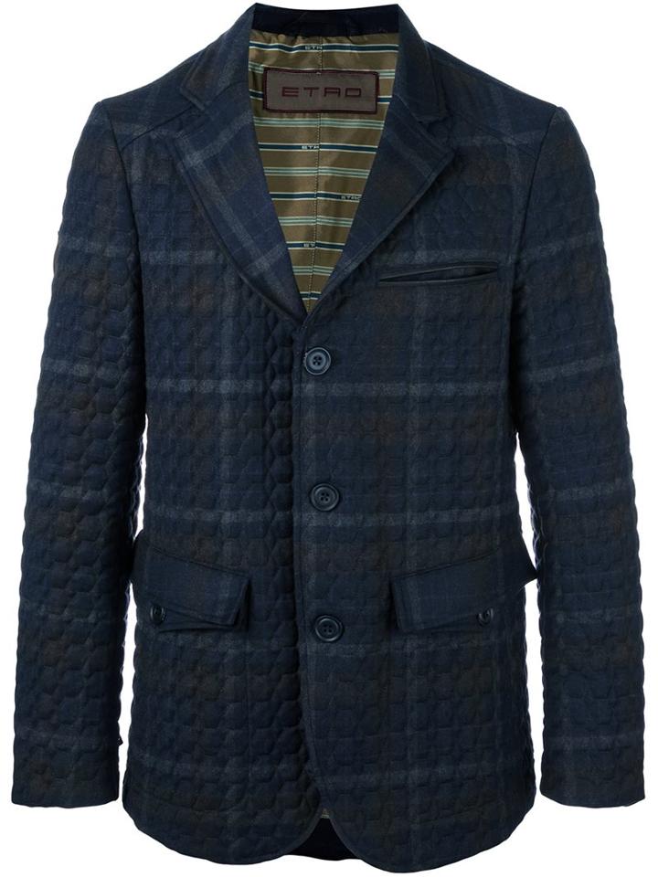 Etro Checked Blazer, Men's, Size: Large, Blue, Calf Leather/polyester/viscose/calf Hair