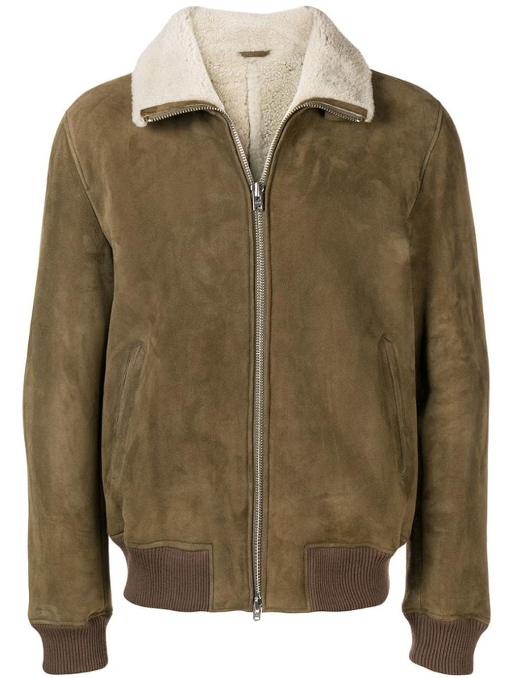 Closed Shearling Collar Bomber Jacket - Green