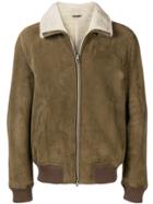 Closed Shearling Collar Bomber Jacket - Green