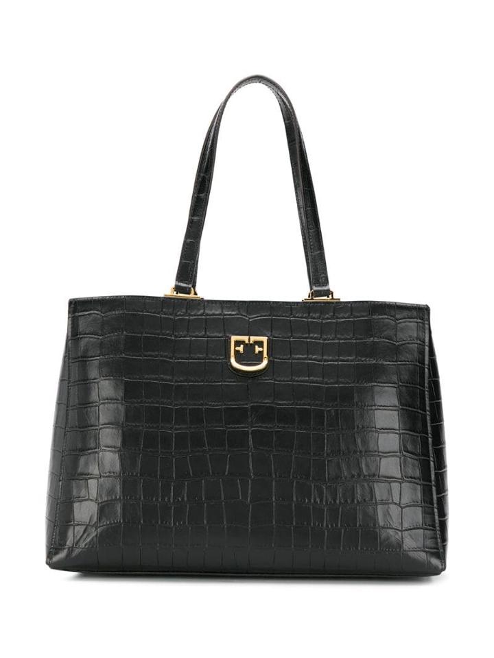 Furla Croc-effect Logo Tote - Black