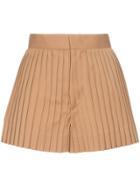 Blindness High Waisted Pleated Wool Shorts - Neutrals