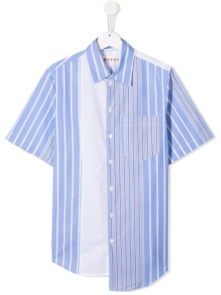 Marni Kids Striped Asymmetric Hem Shirt - Blue