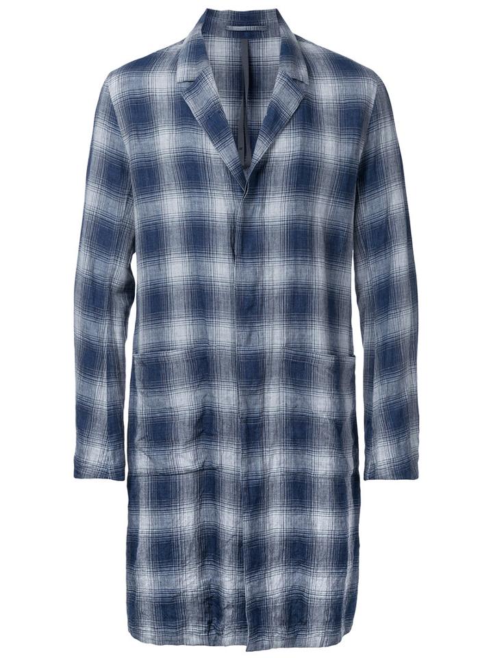 Checked Single Breasted Coat - Men - Cotton/linen/flax - 4, Blue, Cotton/linen/flax, Kazuyuki Kumagai