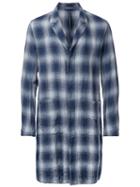 Checked Single Breasted Coat - Men - Cotton/linen/flax - 4, Blue, Cotton/linen/flax, Kazuyuki Kumagai