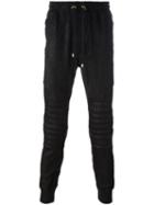 Balmain Ribbed Detail Track Pants, Men's, Size: Small, Black, Cotton/lamb Skin/polyester