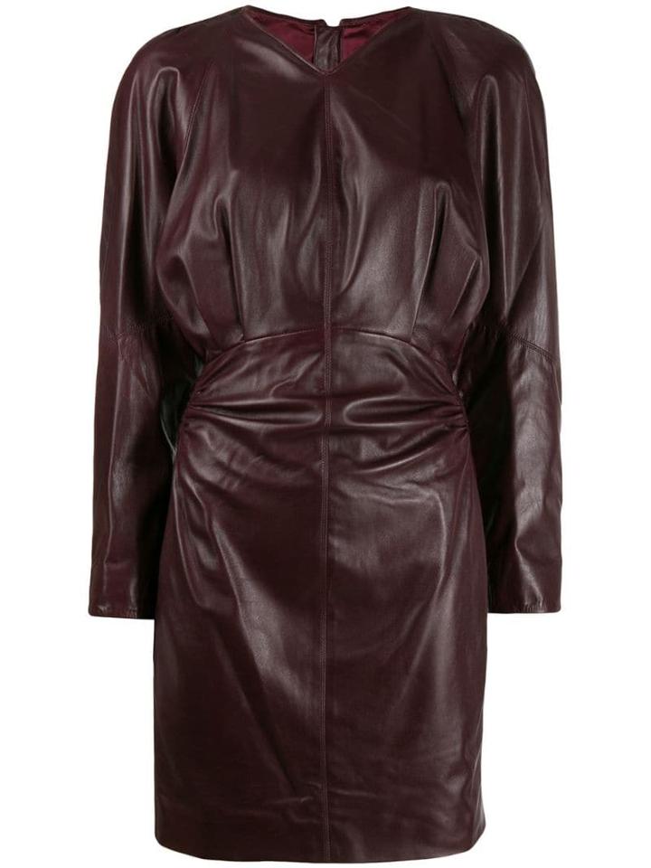 Isabel Marant Leather Ruched Dress - Red