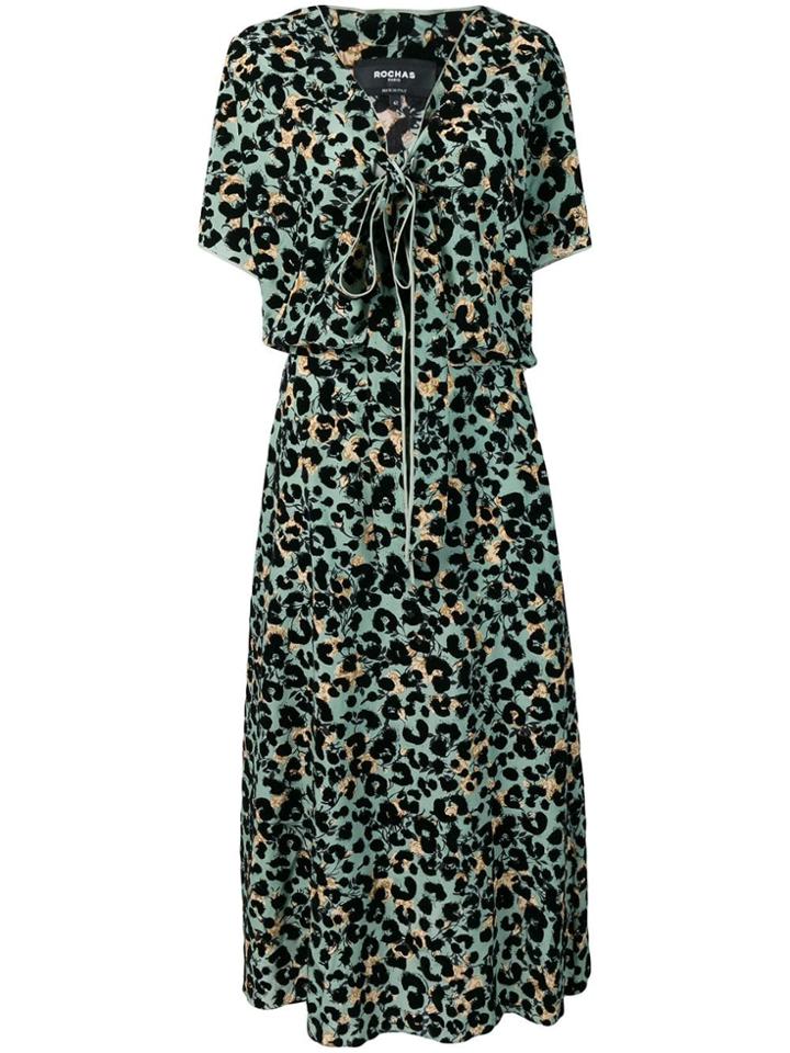 Rochas Leopard Print Midi Dress - Green