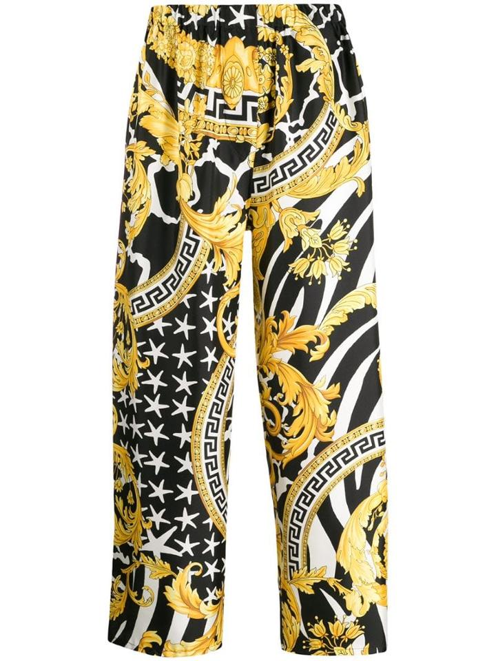 Versace Barocco Printed Wide Leg Trousers - Black