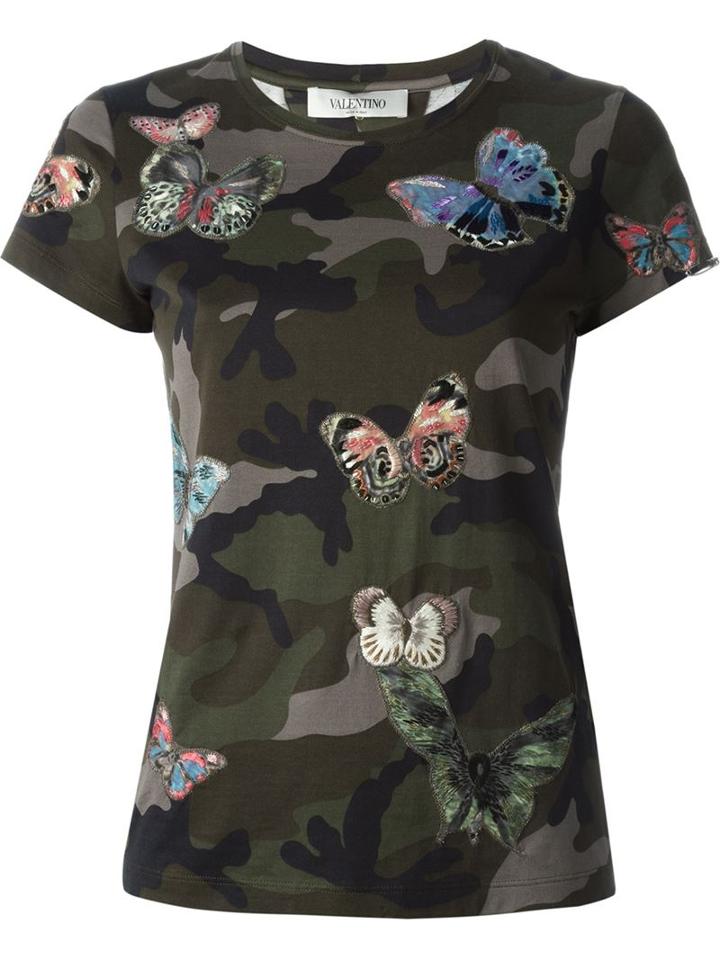 Valentino Butterfly Embroidered T-shirt, Women's, Size: M, Green, Cotton/polyester