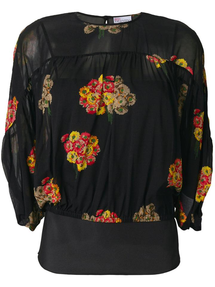 Red Valentino Sheer Floral Print Top - Black
