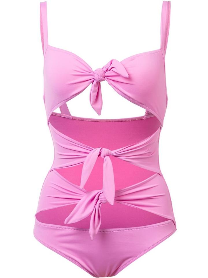 Moschino Tie Front Swimsuit, Women's, Size: 1, Pink/purple, Polyamide/spandex/elastane
