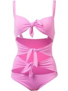 Moschino Tie Front Swimsuit, Women's, Size: 1, Pink/purple, Polyamide/spandex/elastane