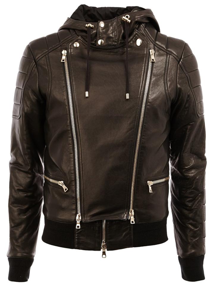 Balmain Hooded Biker Jacket - Black