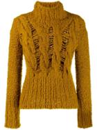 Gentry Portofino Distressed Knit Turtleneck Jumper - Yellow