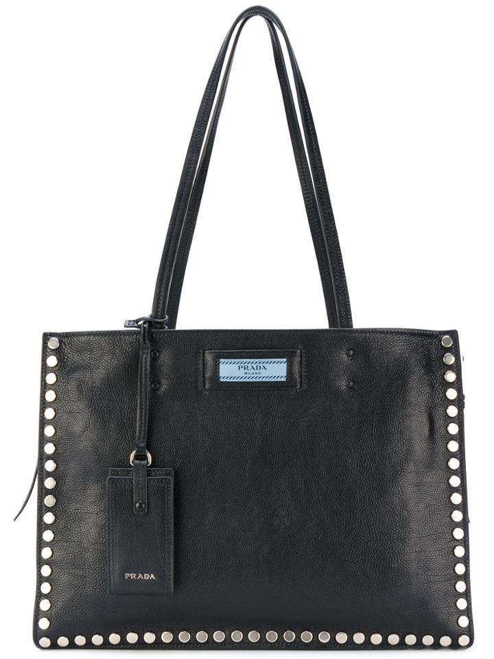 Prada Studded Etiquette Shopper Tote - Black