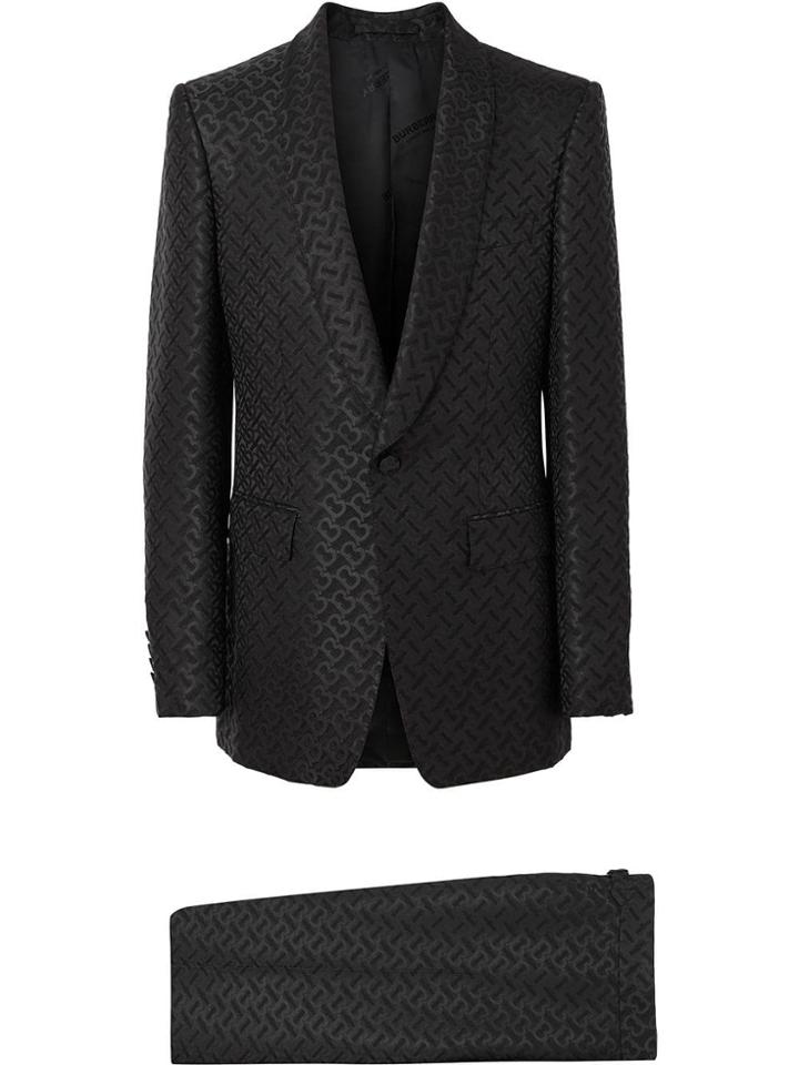 Burberry English Fit Monogram Wool Blend Jacquard Tuxedo - Black