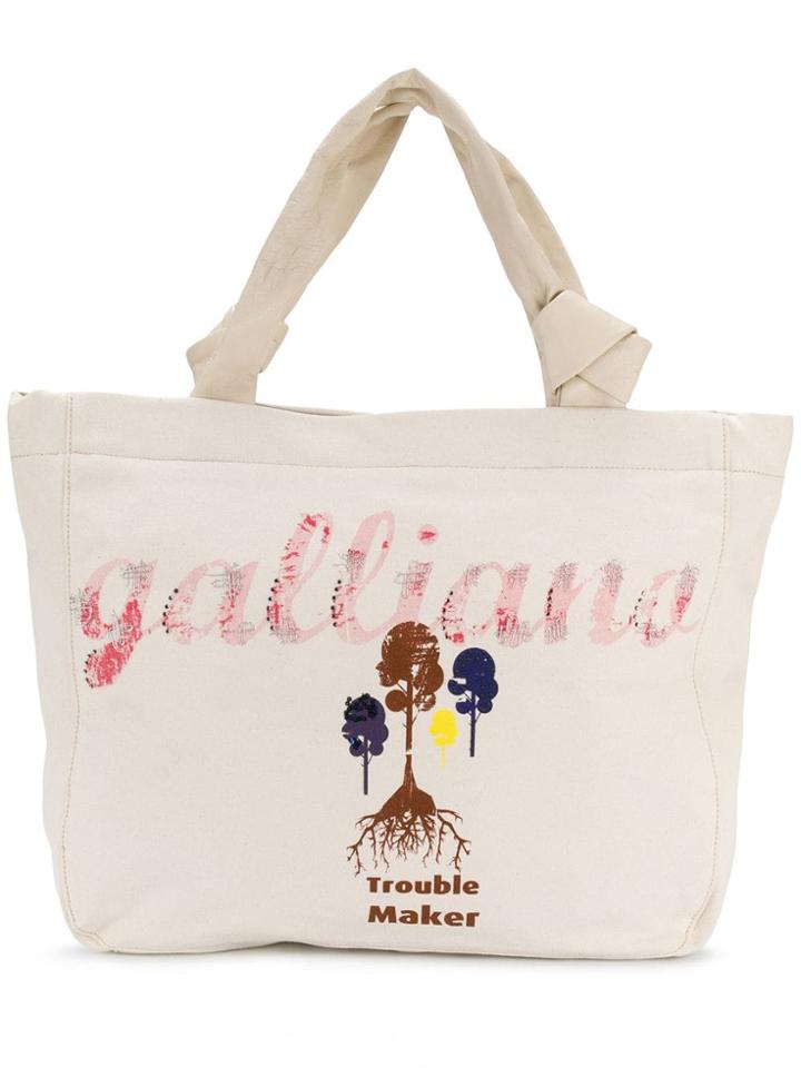 John Galliano Logo Print Tote - Neutrals